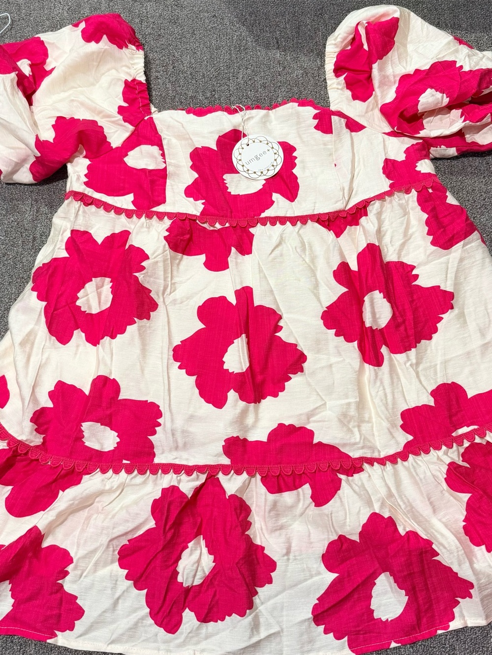 Umgee White Top with Bright Pink Floral Embroidery
